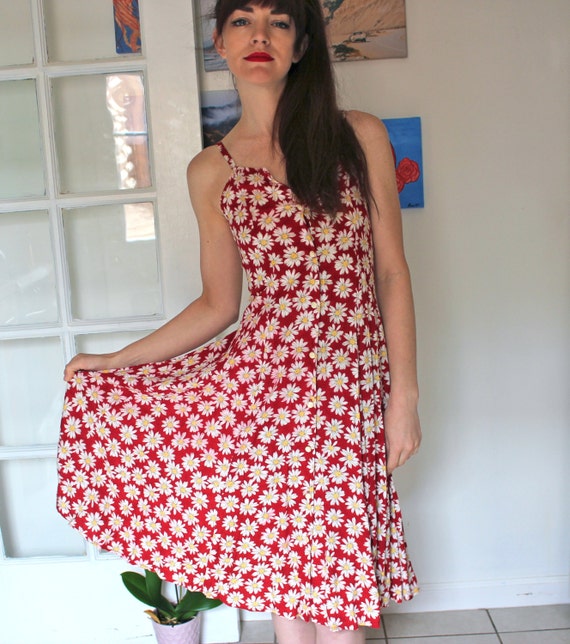 Red Floral Vintage Sundress with Laceup back