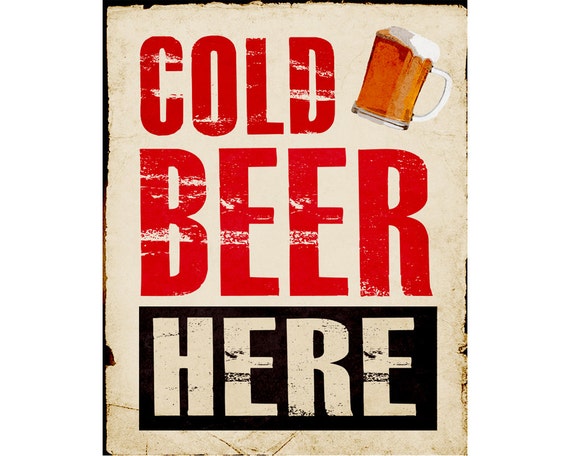 Cold Beer Here Pub Vintage Enamel Metal TIN SIGN Wall Plaque