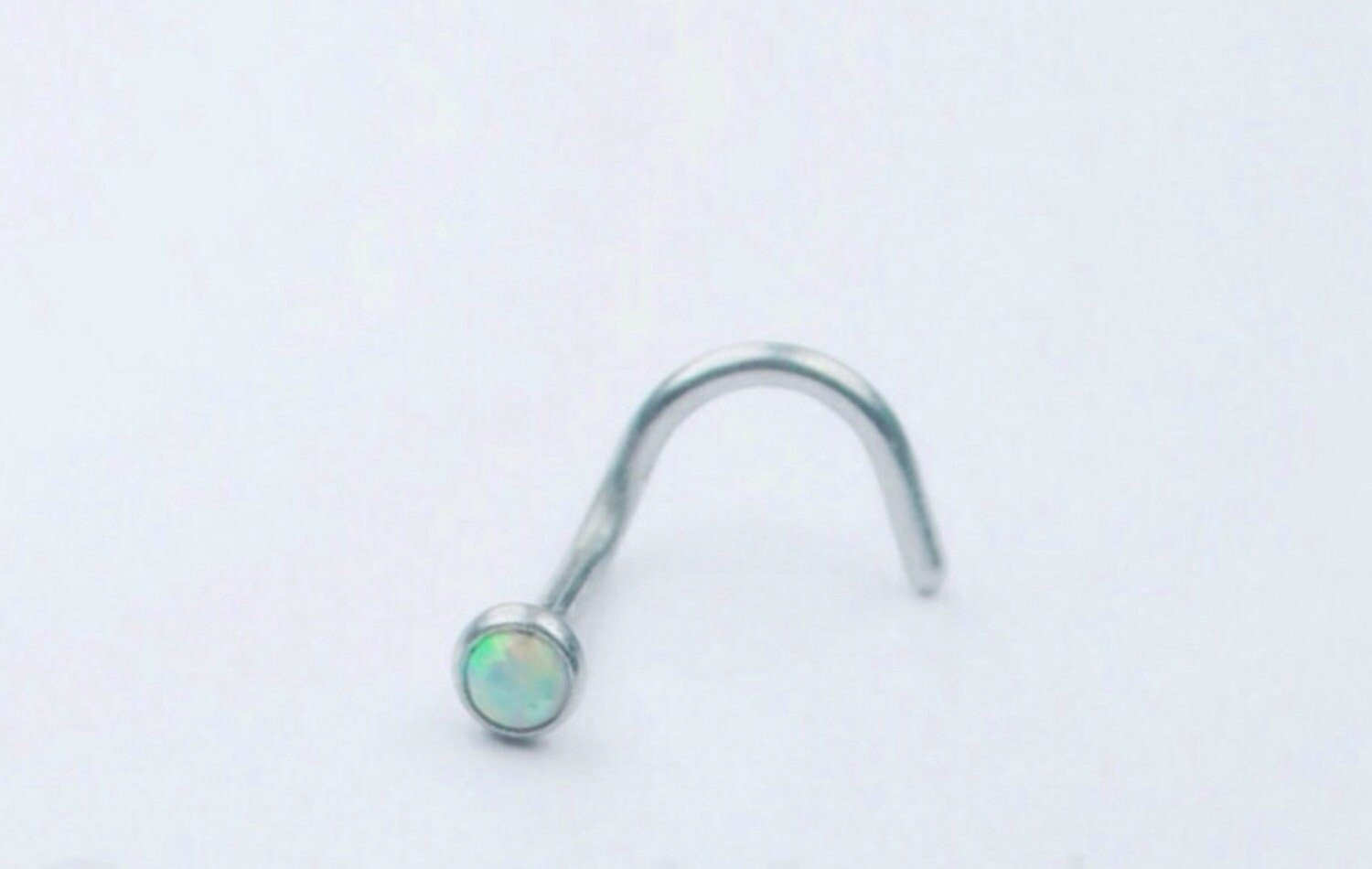White Fire Opal Fish Hook Nose Stud 20G