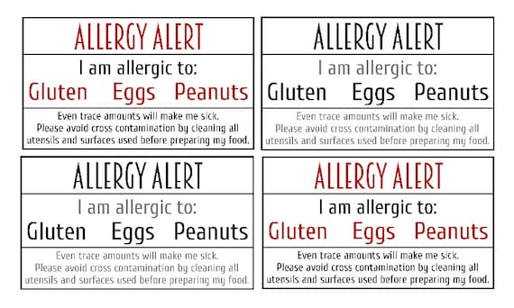 Items similar to Allergy Alert Cards Food Allergies Food