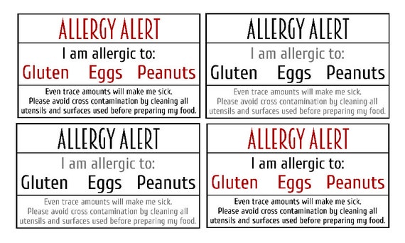 Printable Allergy Card Template