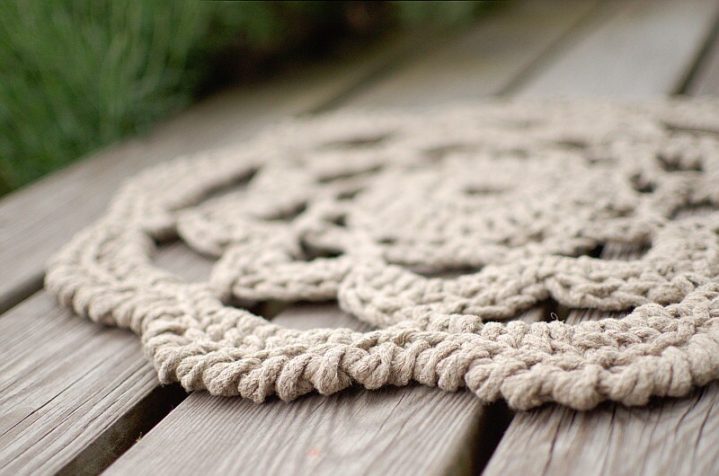 Linen rope crochet rug Oversized doily rug Deck decor Patio