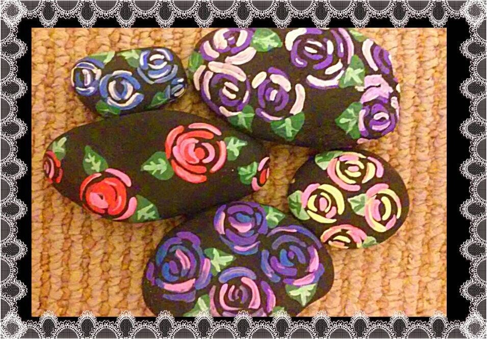 Painted rockspainted rose rockscustom painted by createArt2love