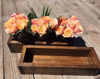Wood box centerpiece, Wood box flower and candle holder, Rustic wood box, Table centerpiece, Wedding centerpiece