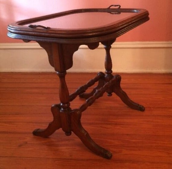Vintage Mahogany Table Removable Glass Tray by AntiquesviaAyala