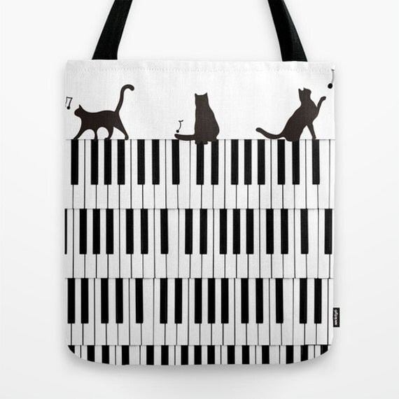 Piano Music Tote Bag Cats Gift Musician Lover 13x13 16x16