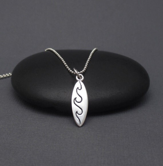 Surfboard Necklace Sterling Silver Surfer Necklace With