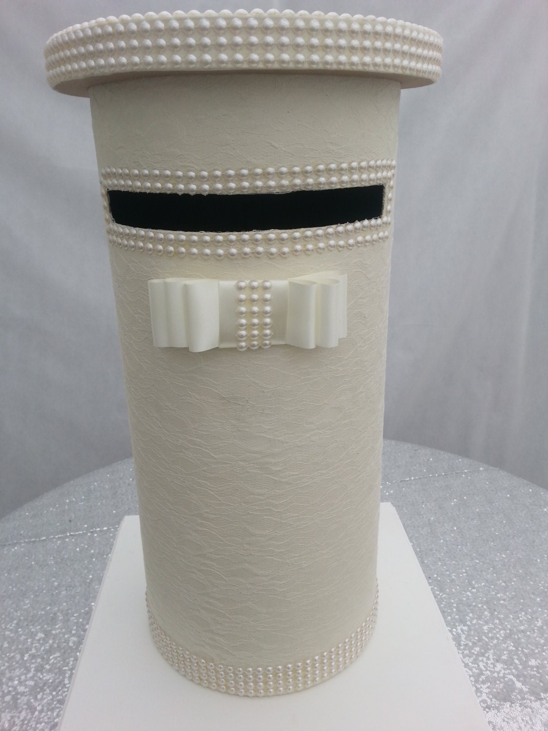 Lace Pearl Wedding Card Post Box Cake Birthday Christening