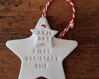 First Christmas white clay Christmas decoration ~ Christmas ornament ~ baby's first Christmas ornament ~ newlywed ~ personalised Christmas