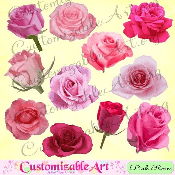 Pink Rose Clipart Digital Pink Roses Clipart by CustomizableArt