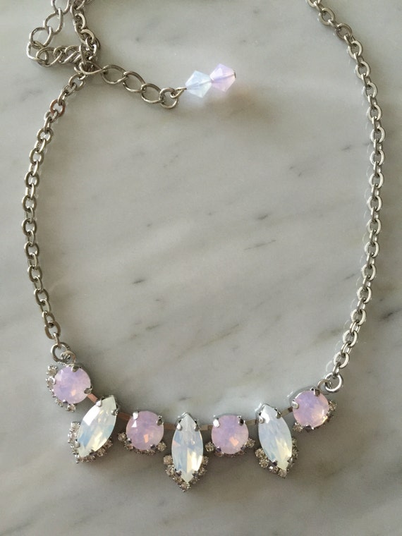 White and Rose Water Opal, Marquise & Round Cut, Crystal Bridal, Bridesmaid Necklace