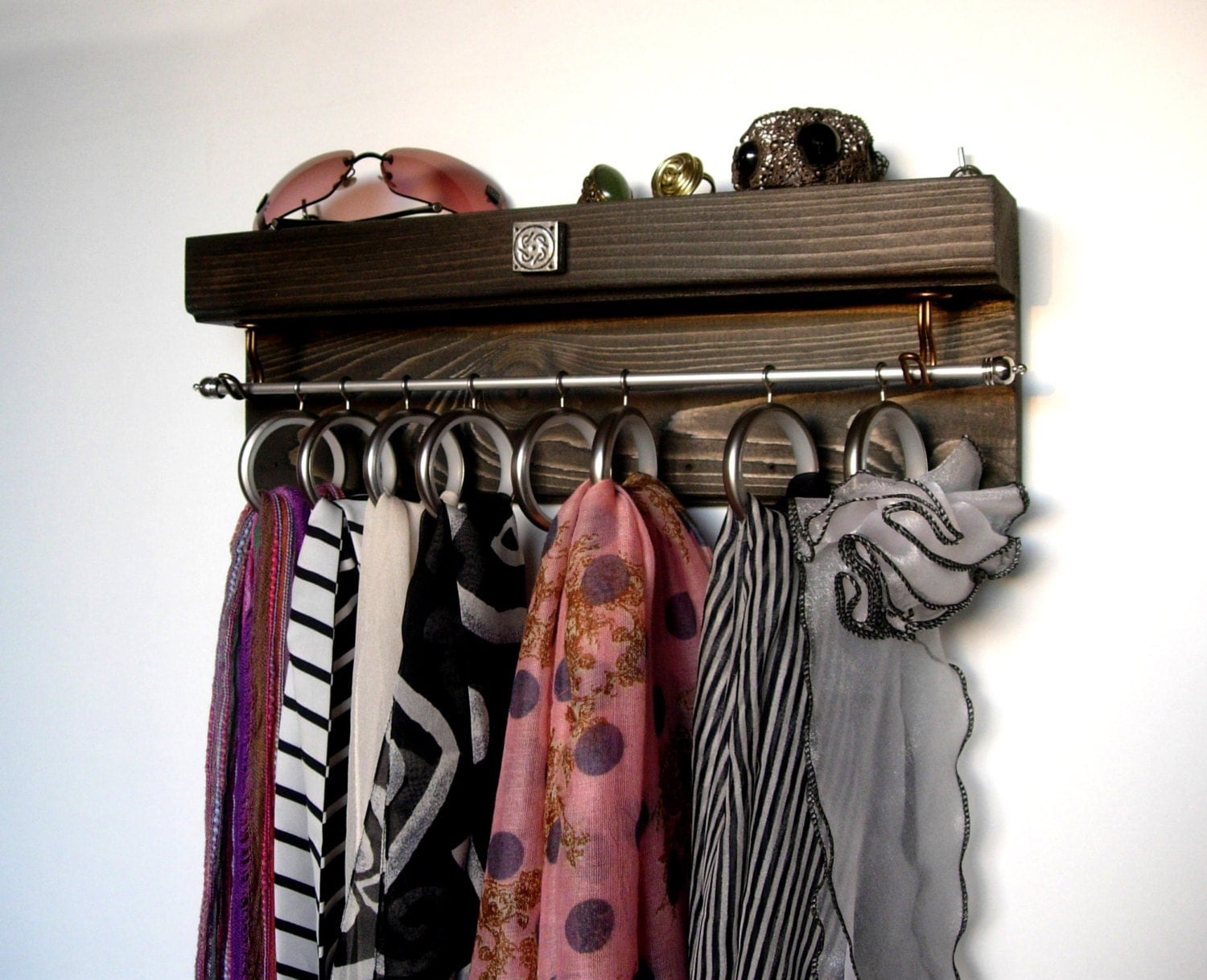 Scarf holder. Accessories organizer. wall mounted display.