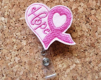 BREAST CANCER Badge Reel - Awareness ID Badge Reel - Hope Felt Badge Reel | Retractable Name Holder | Medical Badge | 266
