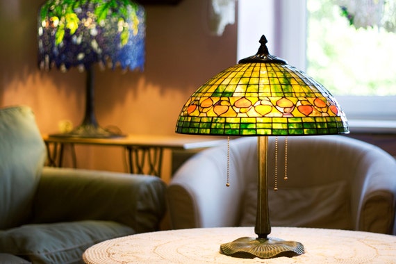 Bespoke Glass, Stained Glass Lamp, Reading Lamp, Reading Light, Library Lights, Bedside Lamp, Table Lamp, Desk Lamp, Acorn, Tiffany Lamp