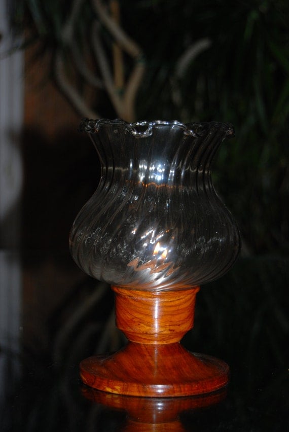 Latheturned wood candle holder. Wooden Candle Holder with