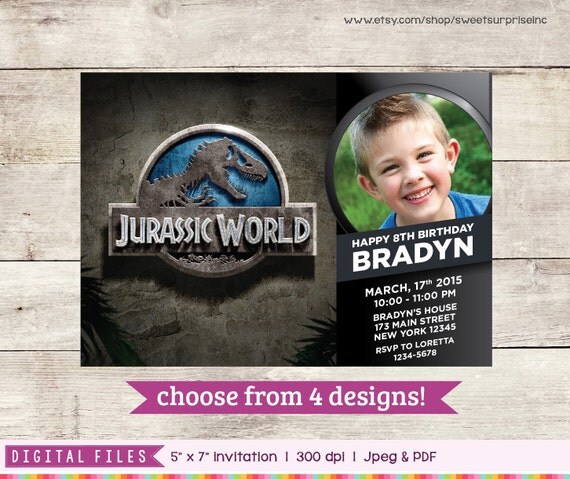 Jurassic World Invitation with Photo - Choose from 4 Designs! - Photo Invitation - Dinosaur Invitation - Printable / Digital File