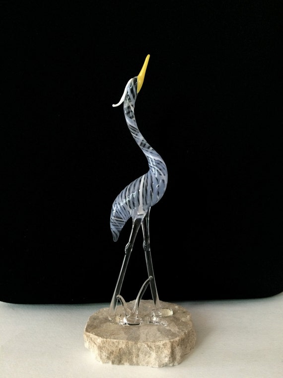 Handblown Glass Blue Heron Sculpture