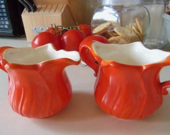 Vintage Bright Orange Sugar and Creamer Set
