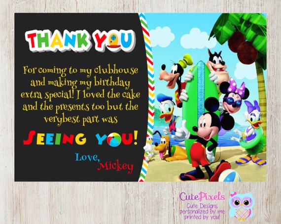 Items similar to Mickey Mouse Clubhouse Thank You Card, Mickey Mouse ...