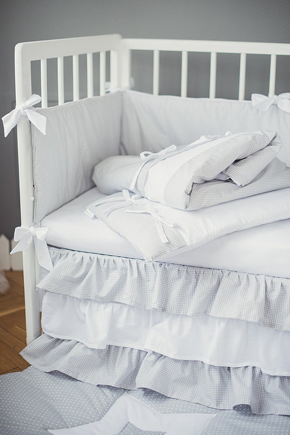 Items similar to Crib skirt with ruffles White Moonlight Baby cot