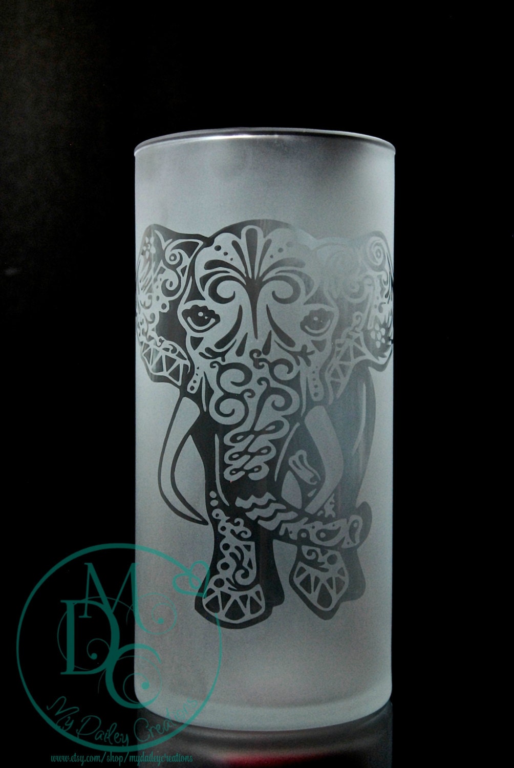 Glass Etched Elephant Vase or Candleholder by MyDaileyCreations