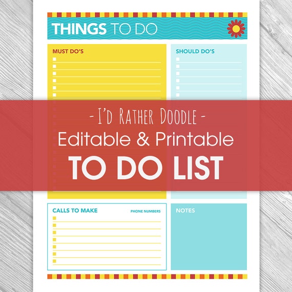 Printable Editable To Do List Printable Instant Download