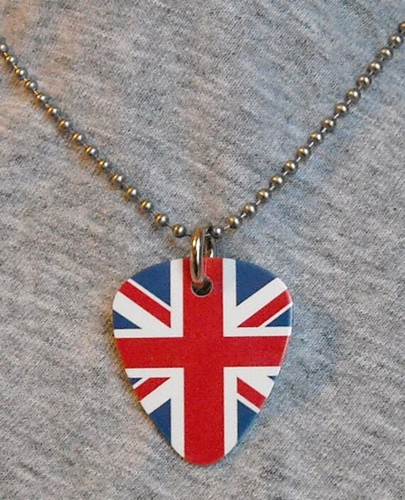 Metal Guitar Pick Necklace UNION JACK British Flag UK pendant