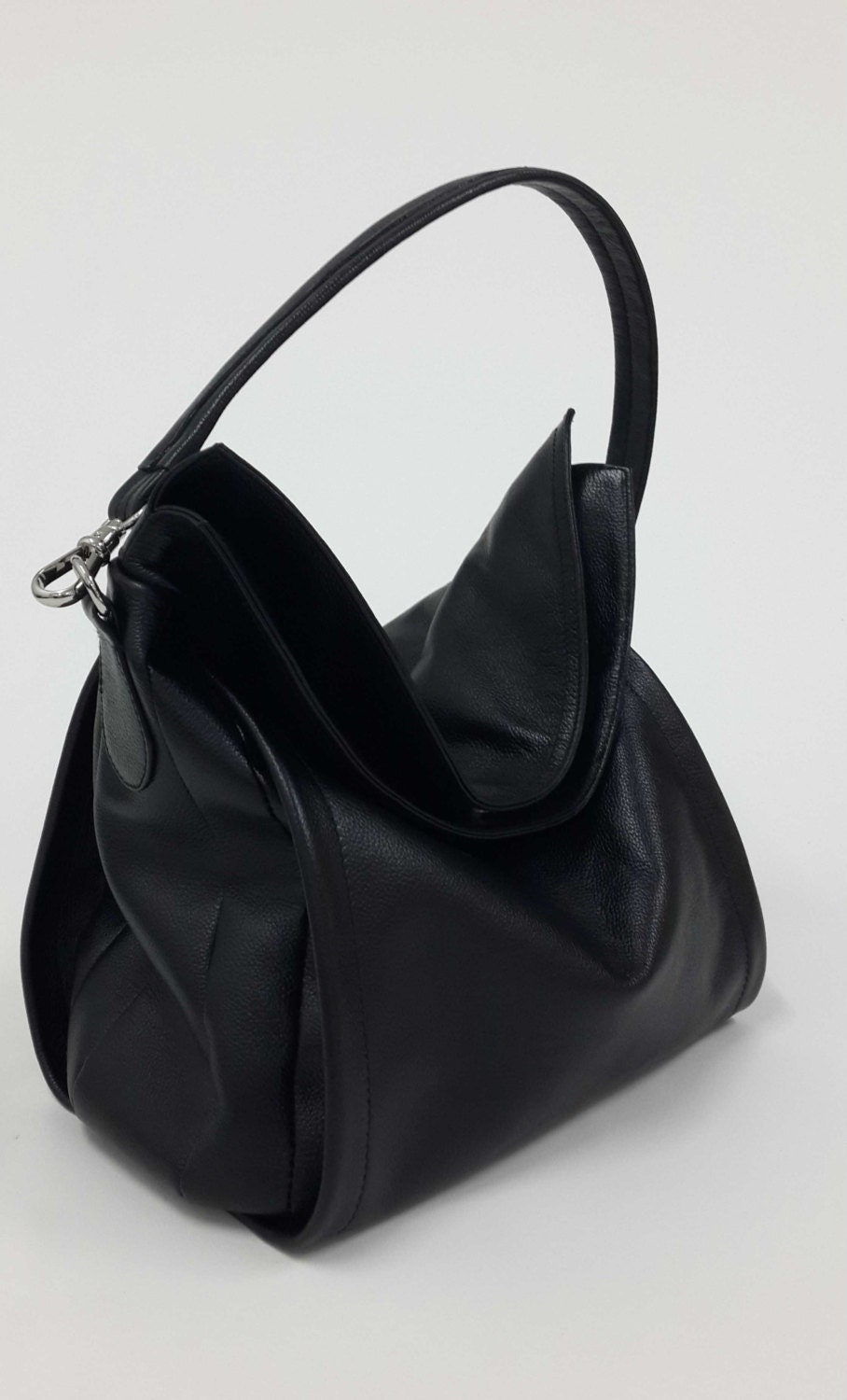 Black soft leather shoulder bag Hobo bag