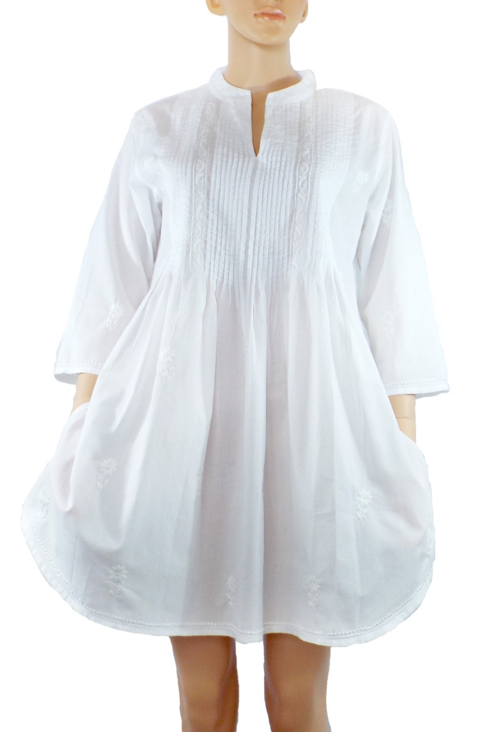 Hand Embroidered White Cotton Tunic by GemmayaCouture on Etsy
