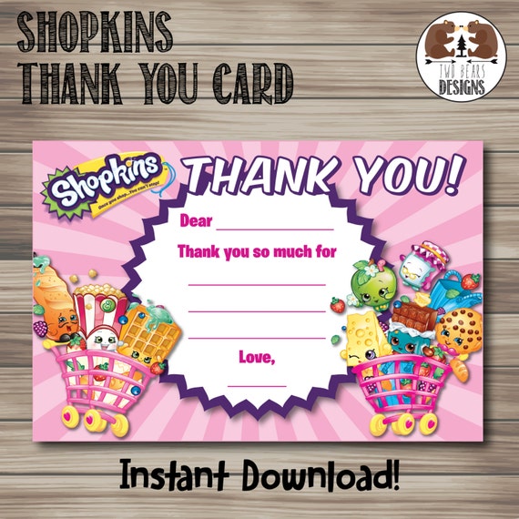 Shopkins Thank You Card. Instant Download by TwoBearsDesigns