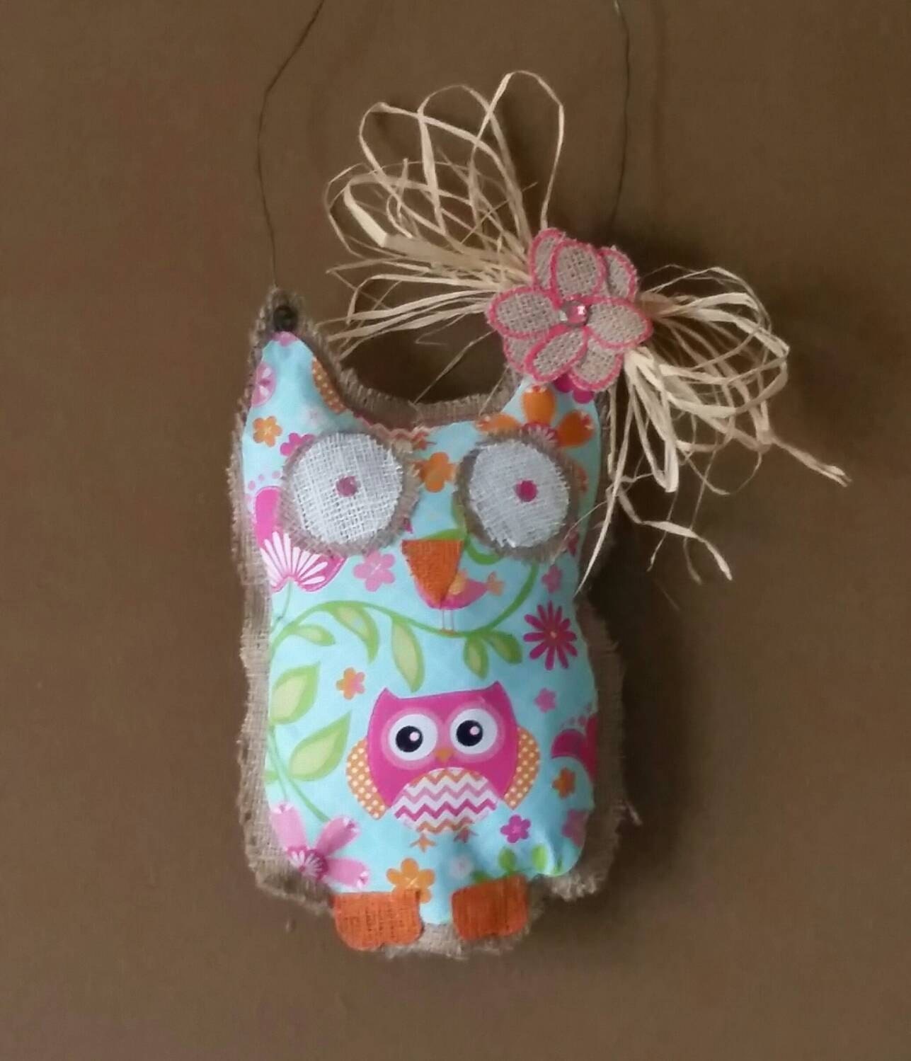 Pink and blue burlap owl