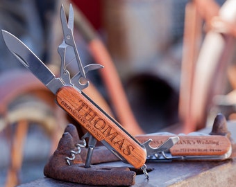 Personalized Wood Pocket Knife, Custom Double Side Engraved Multi-Tool, Fathers Day, personalized Birthday Gift, Graduation Gift, Retirement