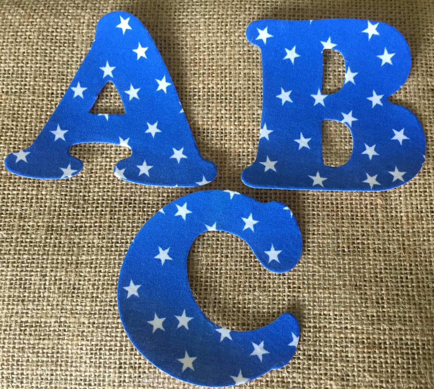 Blue Stars Fabric Iron on Letters appliqué