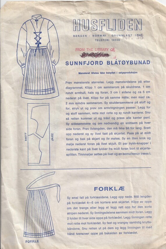 Norwegian Cotton Bunad Costume Pattern Sunnfjord Blåtøybunad