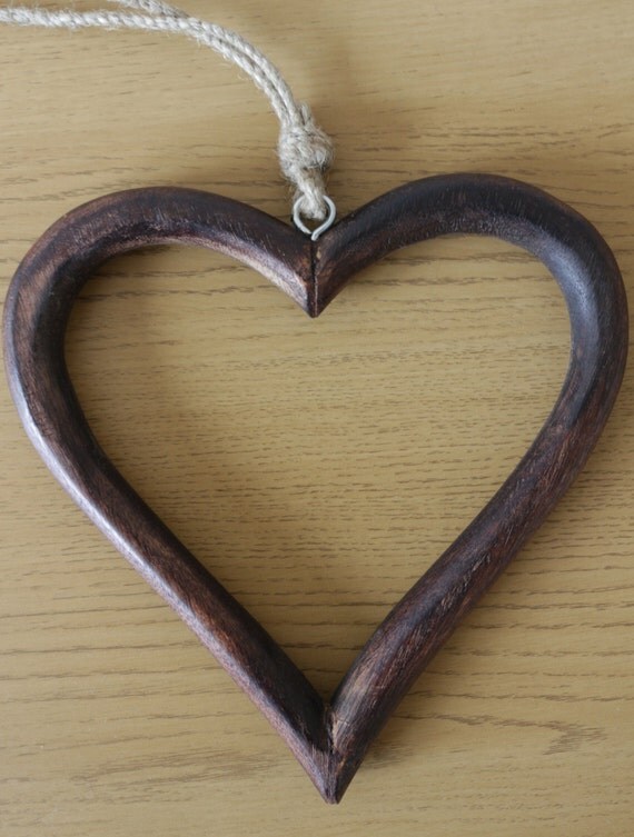Wooden Heart Hanging Decoration Large Ornament On by PearsApples