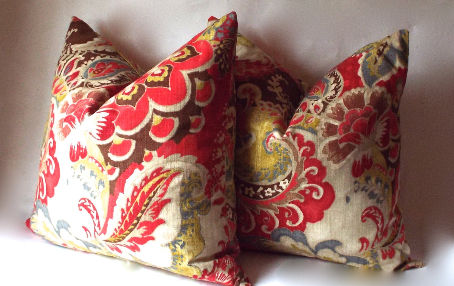 Red Throw Pillow Cover with Brown and Gold Decorative Throw