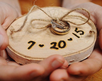 Wood Slice Wedding Ring Holder, Rustic Birch, Ring Bearer, Wedding