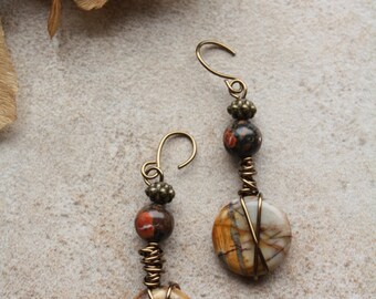 25 Red Creek jasper wire wrapped dangle earrings
