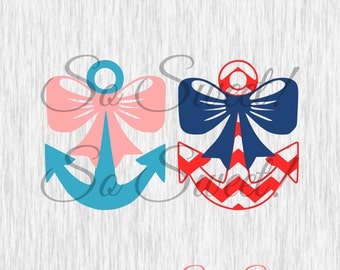 Anchor With Bow SVG / DXF No Bulk Cut File for Silhouette Nautical Girls Cutting File Chevron and Regular Anchor With Bow