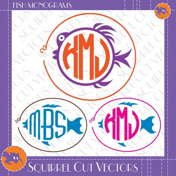 Download 3 Fish Monogram Frames SVG DXF EPS Cutting files