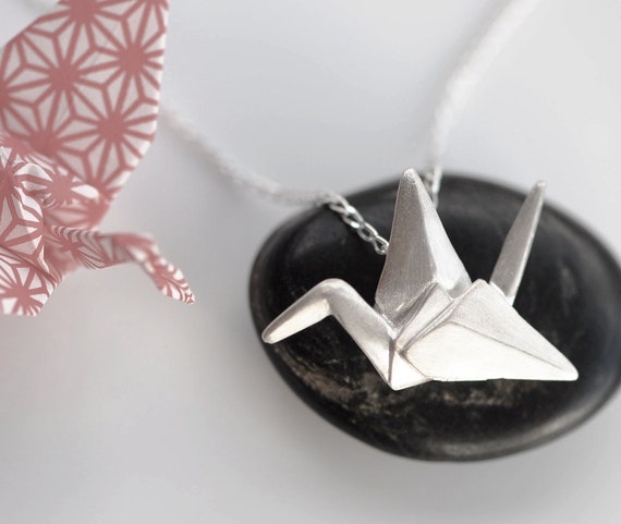 Origami Crane Pendant in Sterling Silver by MelanieAugustinArt