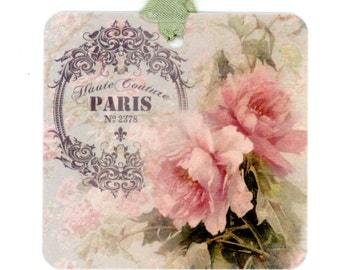 Paris Gift Tags , Rose Tags , Pink and Green , Romantic Tags , All Occasion Tags , French Tags