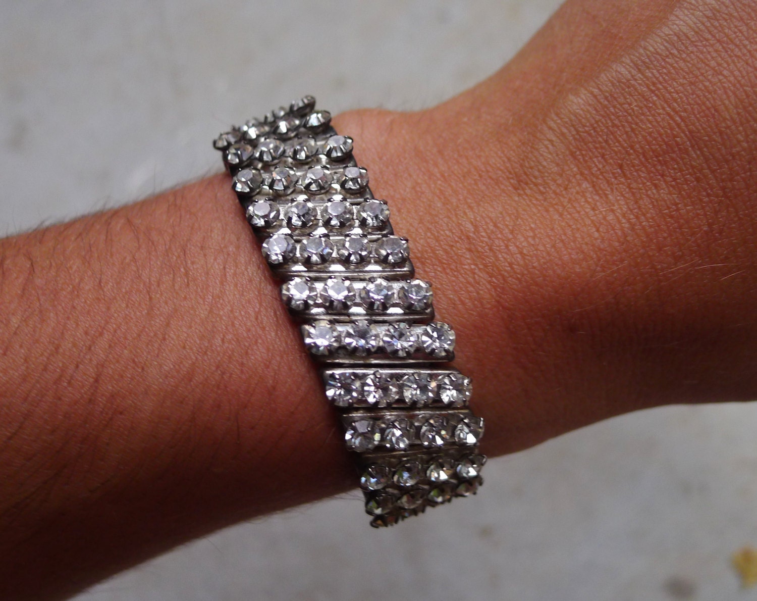 Vintage Rhinestone Stretch Bracelet Statement Rhinestone