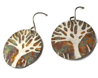 Womens|Gift|For|Her| Tree-Of-Life Earrings| Sterling|Silver|Jewelry| Tree|Earrings|Inspirational|Jewelry|Round Sterling-Silver-Earrings