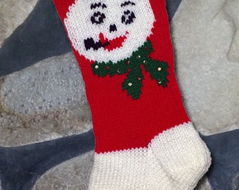 Hand Knitted Christmas Stocking Snowman Face