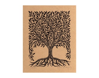 Tree Art - Tree Linocut - Decorative Tree Linocut Art Print - Nature Wall Art - Linocut Print - Nature Art
