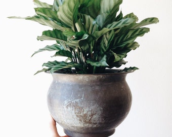 Vintage Copper Cache Pot - patina, planter, houseplant