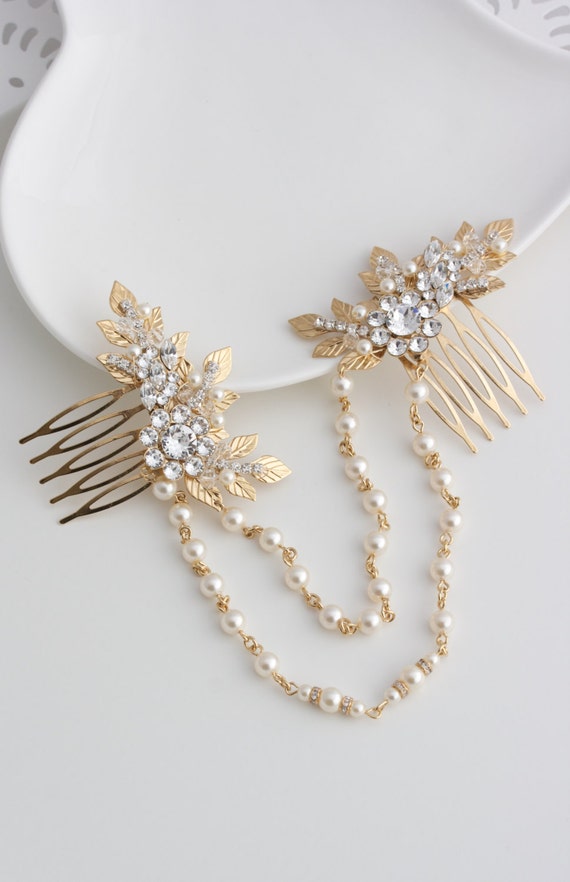 Gold Hair Chain Wedding Headpiece Leaf Head Piece Draped