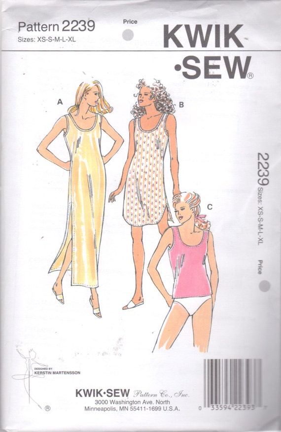 Kwik Sew 2239 Misses Tank Style Nightgown and Camisole PatternLingerie Womens Sewing Pattern Size XS S M L XL Bust 31 - 45 UNCUT