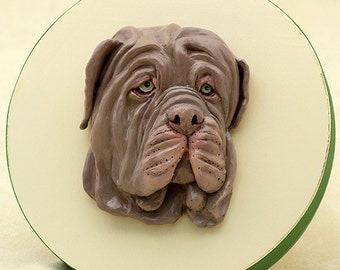 Neapolitan Mastiff Art Polymer Clay Dog Sculpture on Decorative Wooden Keepsake Box Mastiff Art Dog Lover Gift, OOAK